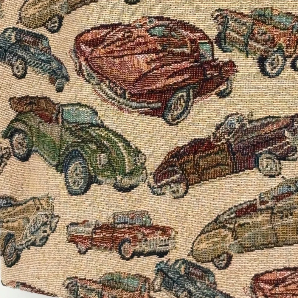 Vintage‎ Tapestry Vest Classic Cars Antique Auto Print Military Crest Buttons L